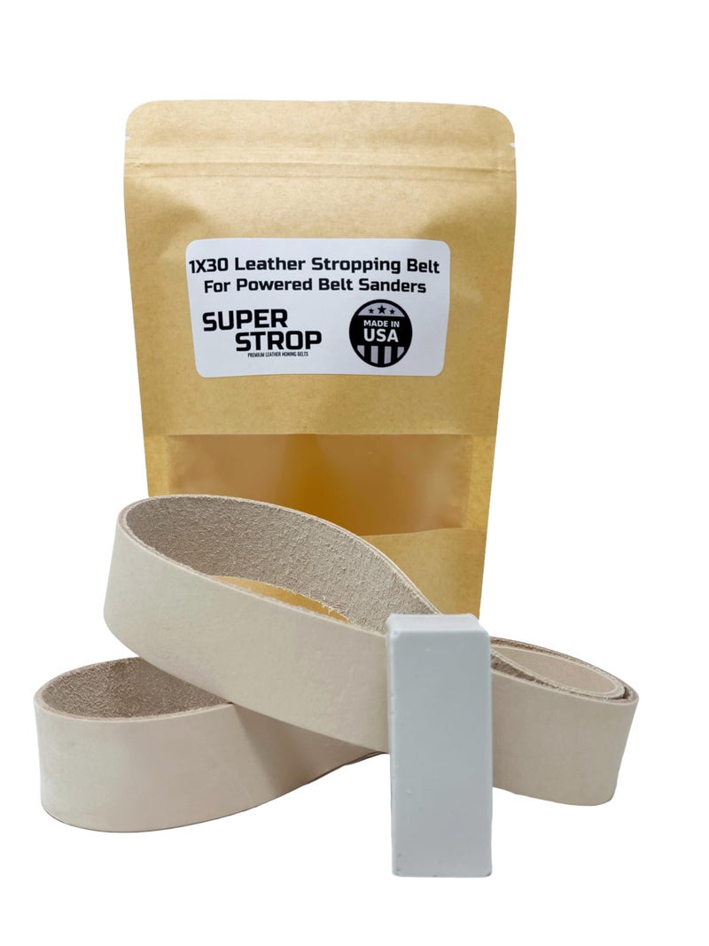 Super Strop حزام شحذ جلد 1x30 بوصة سوبر شحذ مع مركب تلميع أبيض يناسب آلات صنفرة الحزام المدفوعة 1x30 - Image 1